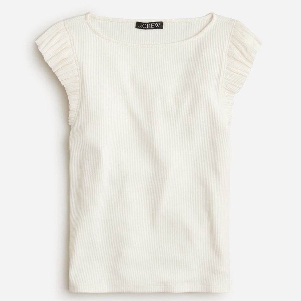 J. Crew Vintage rib ruffle boatneck tank top. Ivory.
Size small